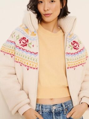 Blank NYC Cream Quilted Jacket with Ribbed Collar